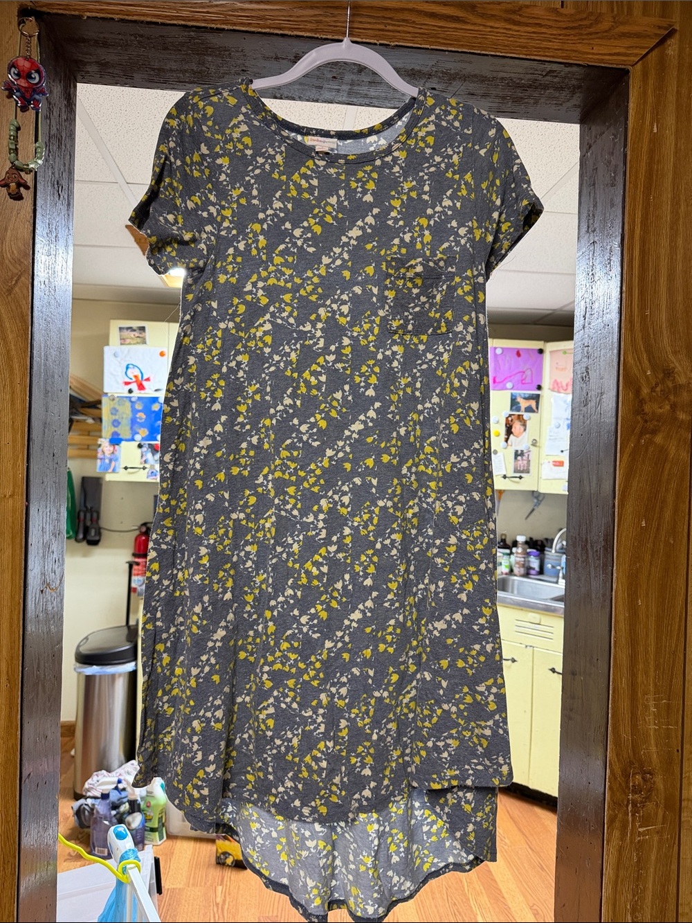 LuLaRoe Charcoal Gray Dress with Yellow & Cream Floral Print